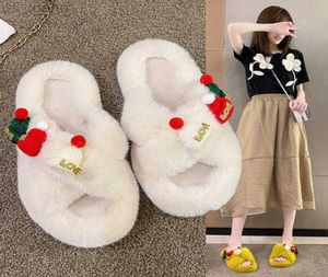 النعال النعال النعال شعر النساء يرتدين 2022 نسخة كورية جديدة من حذاء المد والجزر الخريف والشتاء عيد الميلاد لطيف القطن sprin6864209