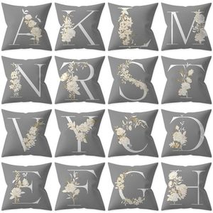 Decorative Pillow Cover 45x45 Letter Gray Cushion Cover Polyester Throw Pillow White Yellow Flowers Pillowcase Nordic Home Decor