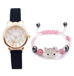 Children Bracelet Watches Pink White Leather Strap Lovely Quartz WristWatch For Girls Gift Cute Clock Relogio Femenino Wristwatche2746530