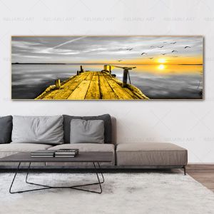 Yellow Boat Tree Nordic Poster Landscape Pictures Canvas Prints väggkonstmålning för vardagsrum modern heminredning sängkonst