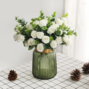 Decorative Flowers 30cm 11 Heads Artificial Silk Roses Bouquet Vase For Wedding Home Decor Diy Outdoor Indoor Eucalyptus Leaves Fake Plants