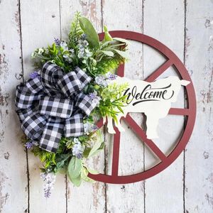 Decorative Flowers Rustic Door Decoration Farmhouse Christmas Wreath Collection Welcome Sign Cow Wheel Garland Winter Wagon For