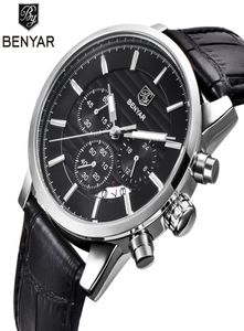 Benyar Fashion Rostfritt Steel Chronograph Sports Mens Watches Top Brand Luxury Quartz Business Watch Clock Relogio Masculino3391161