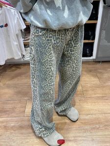 Jeans femminile leopardo da donna largo da donna stampare pantaloni dritti in vita alta pantaloni vintage y2k pantaloni in denim