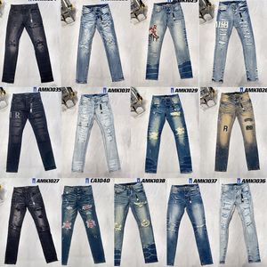 Designer mass calças jeans jeans jeans para homens rasgados bordados pentagrama retalhos de retalhos para tendência Marca motocicleta Pant skinny mass