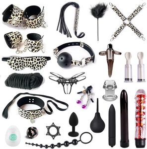 BDSM Restenta giocattoli sessuali 24pc Landage Restendts Set Kit di restrizioni del letto Fetish Kit per principianti, gioco a sfera di gang, massaggiatori di vibratori, kit di schiavitù per coppie