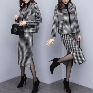 Work Dresses Women's Autumn And Winter Woolen Two-piece Skirt Casual Fashion Suit Female Houndstooth