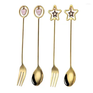 Dinnerware Sets Creative Stainless Steel Spoon Fork Coffee Christmas Gifts Kitchen Accessories Tableware Decoration With Pretty Pendant