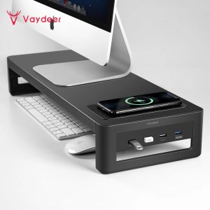 Kılıflar Vaydeer Monitör Stand yükselticisi USB3.0 HUB Destek Veri Aktarımı ve Şarj Çelik Masası Dizüstü Bilgisayar İçin Organizatör