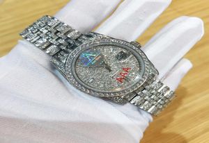 36mm Silver Iced Out Luxury Watch Arabiska nummer Da Teju St Box Men Automatisk Selfwind Sweeping Diamonds7880208