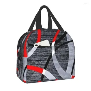 Storage Bags Modern Abstract Gray Red Swirls Insulated Work School Geometry Geometric Pattern Food Cooler Thermal Lunch Box Women