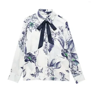 Blouses feminina Superaen European e American Style 2024 Spring Fashion Bow Decated Pried Shirt