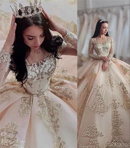 2022 Sexy Luxury Champagne Quinceanera vestido de baile vestidos jóia ilusão de lacta de renda de jóia