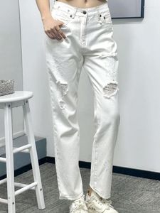 Kvinnors jeans 2024SS Spring Summer Women High Quality Hole White Chic Casual Pants for Ladies DDXGZ2 4.02