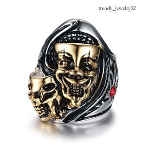 Men Punk Ring Stainless Steel IP Gold Plated Rhinestones Vintage Hip Hop Jewelry Carved Geometric Hipsters Necessities Accessories Size 8-12