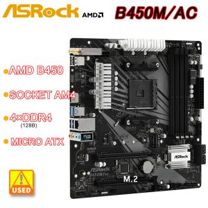 Camundongos B450m B450 Placa -mãe Asrock B450M/AC Placa -mãe AMD AM4 4XDDR4 128GB M.2 SATA3 HDMI USB 3.2 Micro ATX para Ryzen 5 5600 CPU