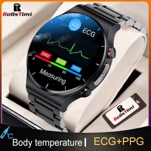 Watches Rollstimi Smart Watch Men Body Temperature Wireless Charger Sport Smartwatch Blood Pressure ECG+PPG Fitness Tracker for Android