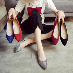 Casual Shoes Shine Red Bride Flats Glitter Wedding Shoe Sequins Pointy Toe Mocasines Ladies Roll-up Slip On Allmatch 5color Espadrilles