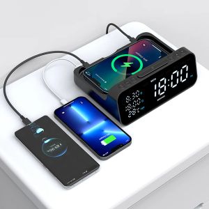 Chargers 15w Fast Wireless Charger Alarm Clock for Iphone 8 11 12 13 Pro Max Mini/samsung S21/xiaomi Type C Desktop Clock Charger Station