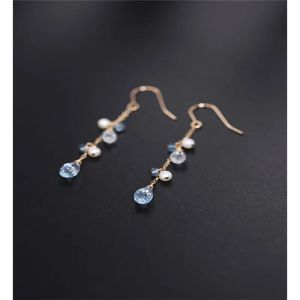 Серьги Daimi Sky Blue Topaz Серьги для кисточки Gemstones Женщины искренне желтый 14 -километровый инъекционный подар