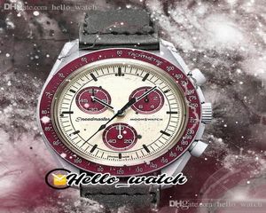 Bioceramic Moon Swiss Quqrtz Chronograph MENS Watch SO33M101 Missione a Pluto Real Light Gread Grew Grey Ceramic Burgundy Nylon con Box Super Edition Hello_Watch3149838