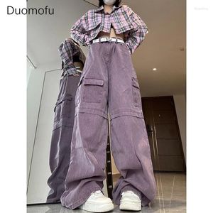Women's Jeans Duomofu Pocket Retro Wash Purple Color Women Denim Pants Y2k Streetwear Fashion Straight Wide Leg Baggy Woman Trousers