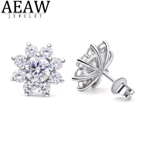 Earrings 1.0ctw 5.0mm Round Excellent Cut DF Color VVS1 Moissanite Earring Flower Earring Real 18K White gold Stud Push Back