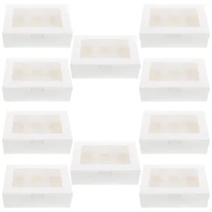 Nehmen Sie Container 20pcs White Bakery Boxen Cupcake mit Fensterpapierschloss Eckkuchen für Cupcakes Dessert heraus