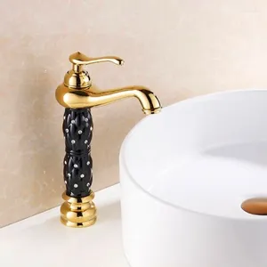 Bathroom Sink Faucets LIUYUE Black/White Brass With Porcelain Diamond Tall Basin Tap Teapot Type Mixer Taps Torneira