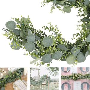 Flores decorativas de eucalipto artificial Diy folhas de seda 5,5 pés faux videiras de parede pendurada na cor de pano de fundo do arco da guirlanda