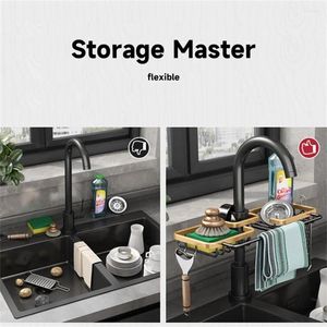 Kitchen Storage Space Stand Aluminum Sink Drain Rack Faucet Holder Soap Drainer Shelf Basket Organizer Bathroom Accessories