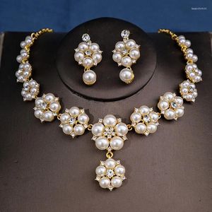 Necklace Earrings Set Fashion Women Bridal Elegant Wedding 3pcs/set Party Pearl Rhinestone Angle Jewelry Banquet Gift