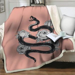 Blankets 3D Snake With Flower Pattern Sherpa Flannel Blanket Soft Warm Beds Sofa Cover Plush Throw Quilt Home Bedroom Decorative