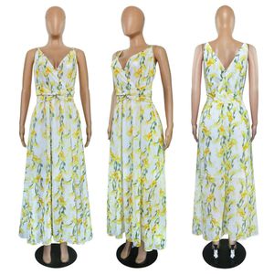 Designer Frauen Sommermode lang Größe Kleid 2024 Frauen sexy Hosentender Strand Chiffon Kleid Florale böhmische lange Kleidung Frauen lässig Kleid Frauen Strandrockf9vi