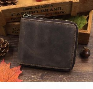 Mens Crazy Horse Leather Top Grade Quality Wallet Coin Purse For Credit Cards Money Clip Zipper Closure 5344279