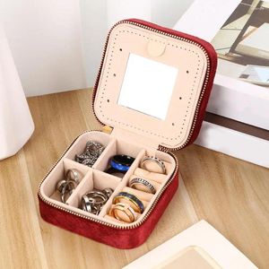 Storage Bags Compact Jewelry Organizer Necklace Box Portable With Mirror Flannel Lining Capacity For Earrings