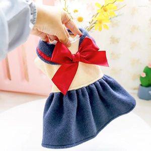 Dog Apparel Pet Warm Princess Dress Autumn Winter Medium Small Clothes Woolen Coat Cute Bowknot Kitten Puppy Sweet Skirt Maltese Poodle