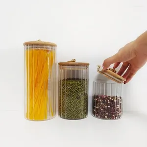 貯蔵ボトルの木材カバー銅リング食品容器用のキッチンアクセサリー高ホウケイ酸ガラス穀物タンクシール缶