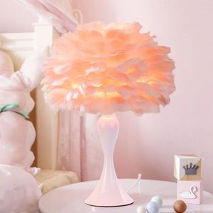 Tischlampen warme leichte Federlampe Nachtlichter Lampenschatten kreatives Hochzeit Home Schlafzimmer Dekor Geburtstag Geschenk