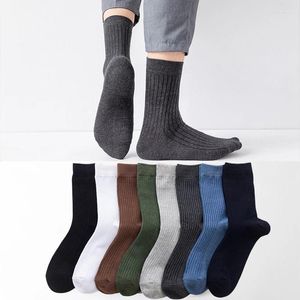 Men's Socks Men Classic Striped Cotton Solid Colors Fashion Casual Vertical Stripes Business Soft Breathable Middle Tube