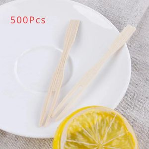 Forks 500Pcs Bamboo Disposable Wooden Fruit Fork Dessert Cocktail Set Party Home Household Decor Tableware Supplies