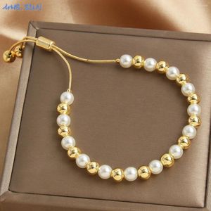 Strand Sunsll 10/8/6/4mm ze stali nierdzewnej Pearl Pearl Pearl Bracelets Minimalistyczne złoto Plane Unisex Classic Regulowane biżuterię bankietową