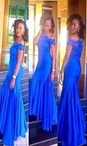 2017 ASO EBI STYLES SURYSE Evening Wear Mermaid Royal Blue Off the ramion koronkowe suknie balowe długie pokojówka honorowa sukienka druhna B2382438