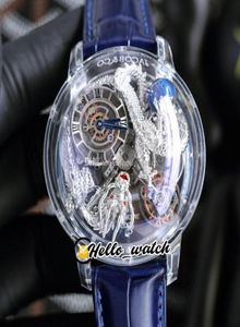 Astronomia Tourbillon Dragon d'argento Swiss Quartz Orologio da uomo Pave Orologi in vetro completamente trasparente in vetro 3D Blaele3182091