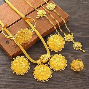 Brincos de colar Conjunto de 24k Color dourado Etiópia Eritreia étnica clássica de brinco de tamanho fofo/pendente/anel/bracelete joias de noiva presentes de casamento