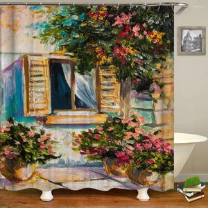 Shower Curtains Scenery Waterproof Flowers Trees Oil Painting Bathroom 3d Cloth Bath With Hooks Or Mat