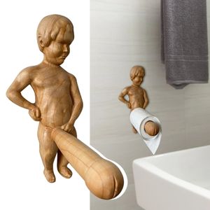 Funny Toilet Roll Holder Wooden Tissue Paper Holder Home Vintage Spoof Decoration Storage Rack For Bathroom Kitchen Accessories 240328