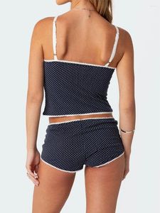 Hemkläder Kvinnor S 2 -stycken Lounge Set ärmlös pricktryck Camisole och mager shorts Pyjama Set Outfits Sleepwear