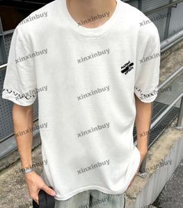 Xinxinbuy Men Designer Tee T Shirt 2024 Włosze wełniane litera haftowa koszula z krótkim rękawem bawełna kobiety szara czarna morela xs-xl