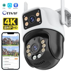 Kameralar PTZ WiFi IP Kamera 4K 8MP HD Dış Mekan 4x Dijital Zoom Güvenlik CCTV Kamera Çift Lens AI Algılama Otomatik İzleme P2P Kablosuz Kamera